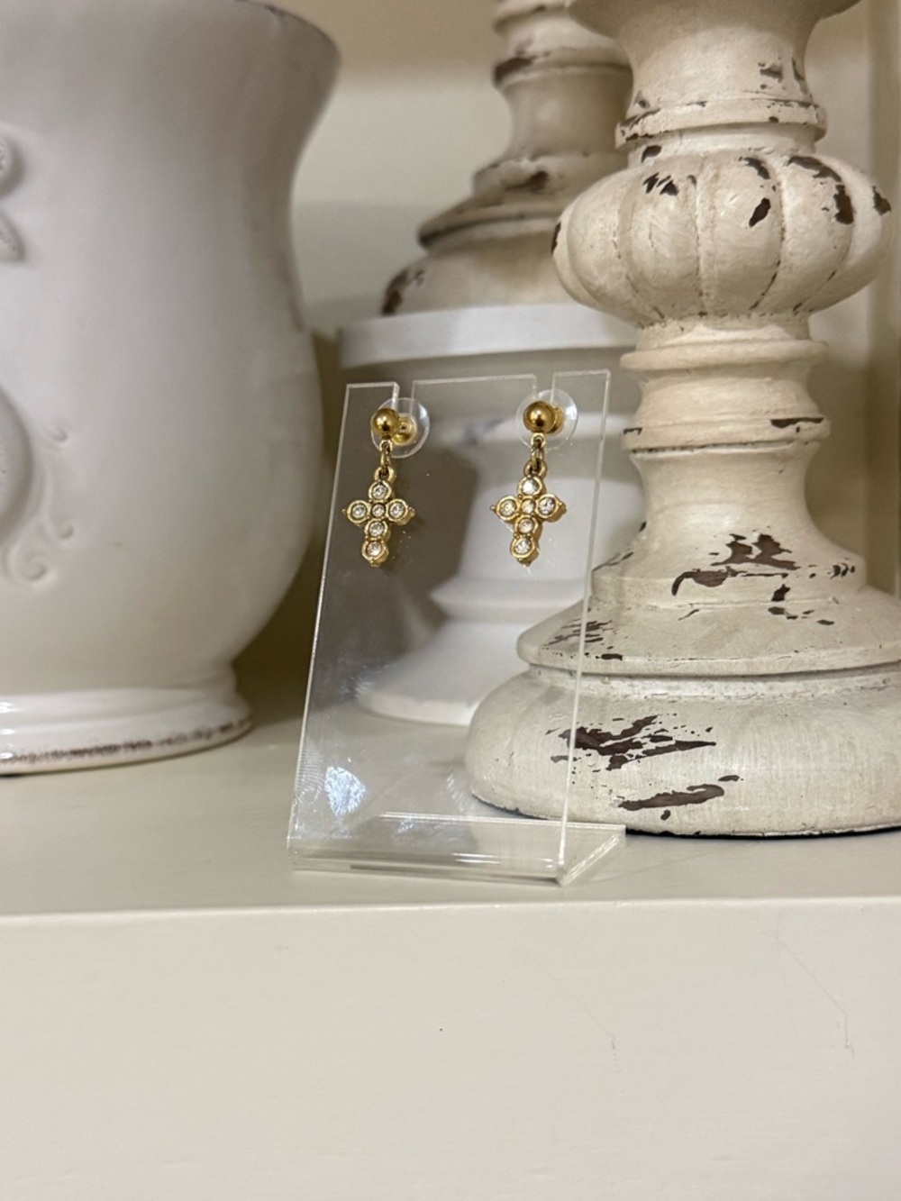 Vintage Gold Avon Cross Dangle Earrings